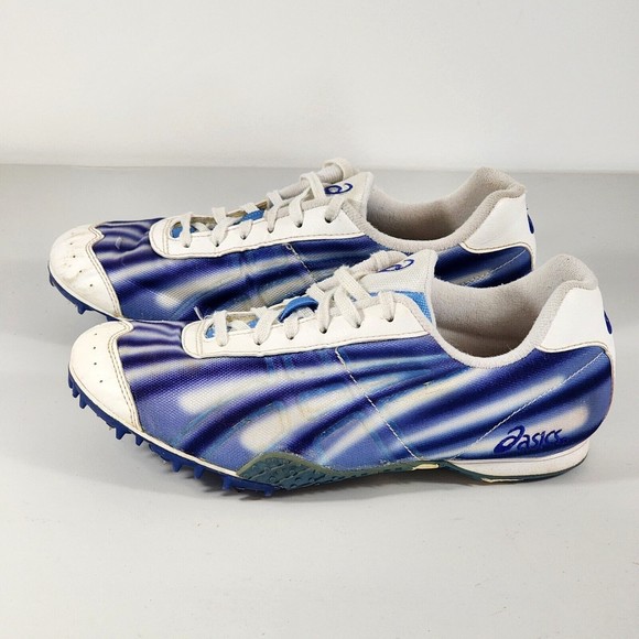 Asics Women's GN266 Track & Field White / Blue spikes running shoes Size 9.5 - Picture 1 of 11